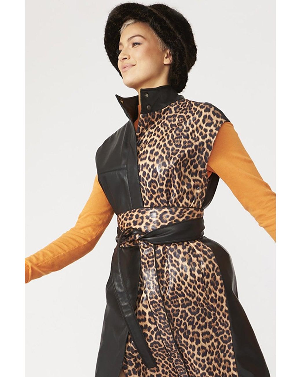 Jayley Black Leopard Print Maxi Vest With Belt