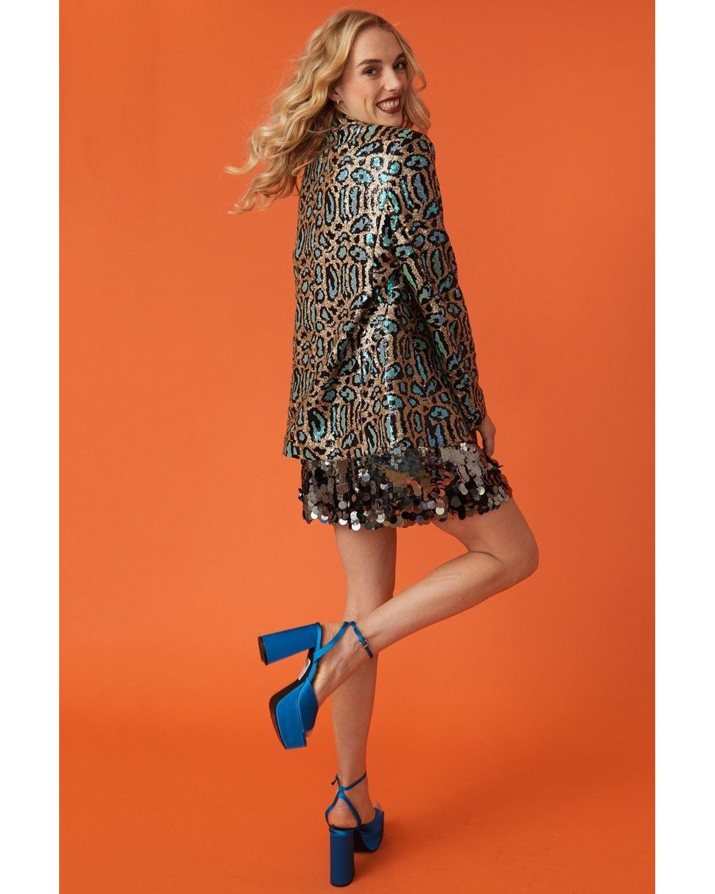 Jayley Orange Animal Print Sequin Blazer
