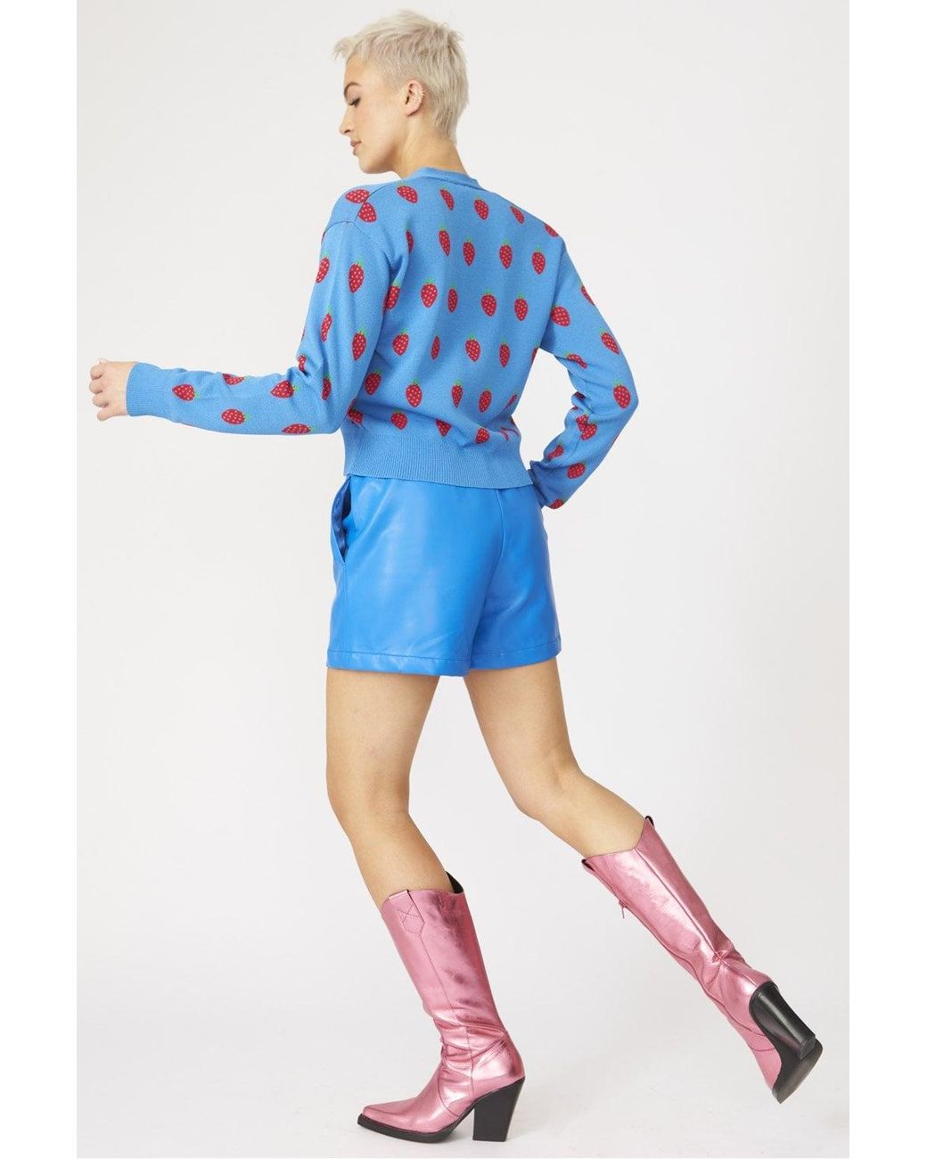 Jayley Blue Tencel Blend Eco Leather Shorts