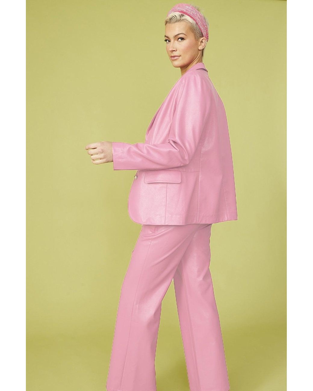 Jayley Pink Faux Leather Kate Blazer