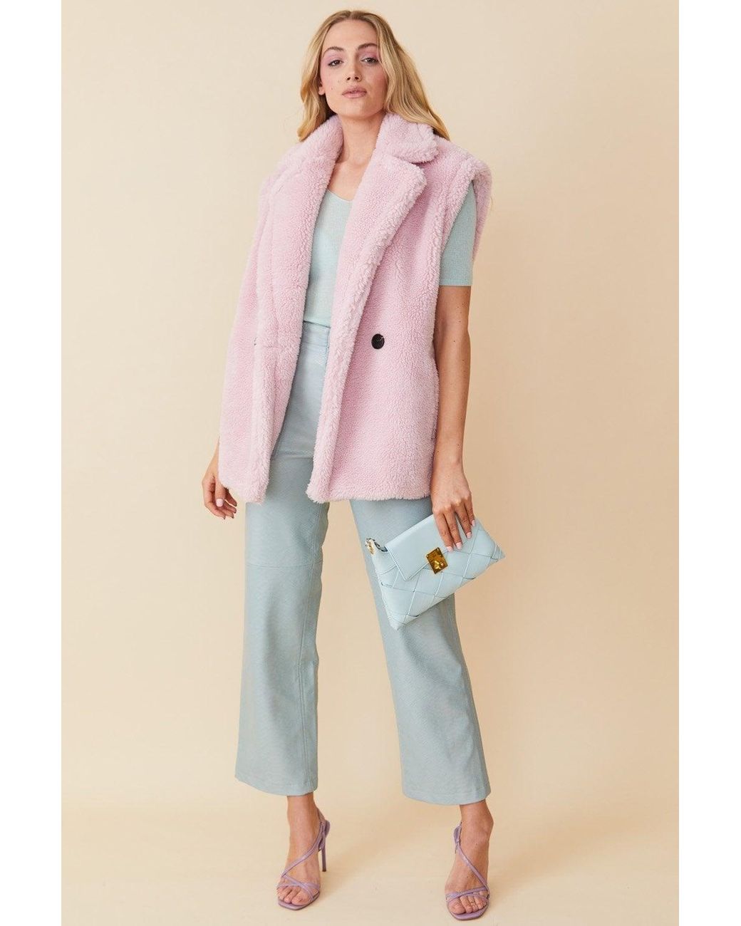 Jayley Pink Faux Shearling Midi Vest