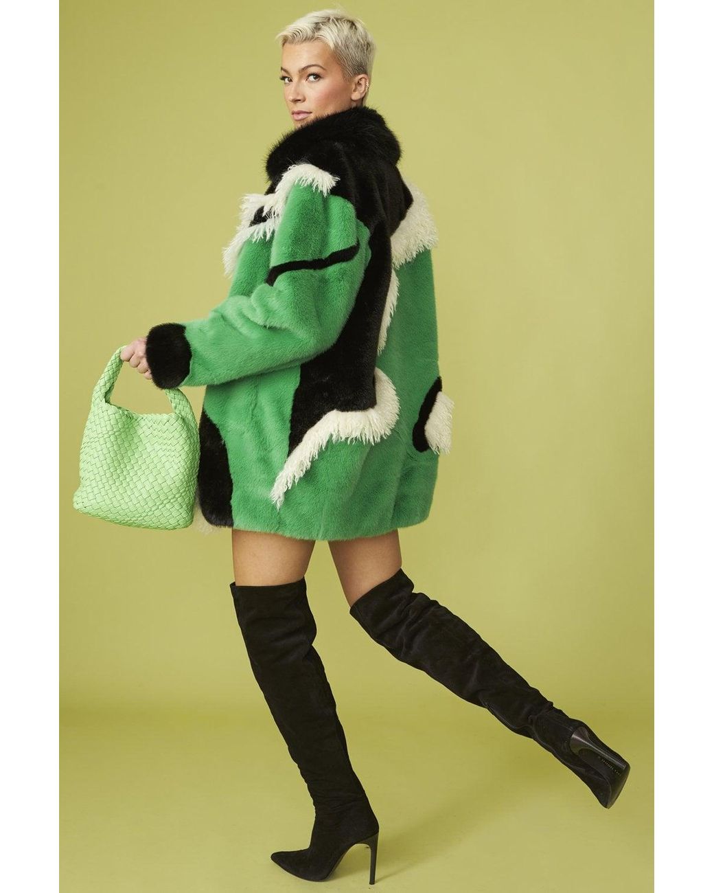 Jayley Green Hand Made Mixed Mongolian And Faux Fur Coat