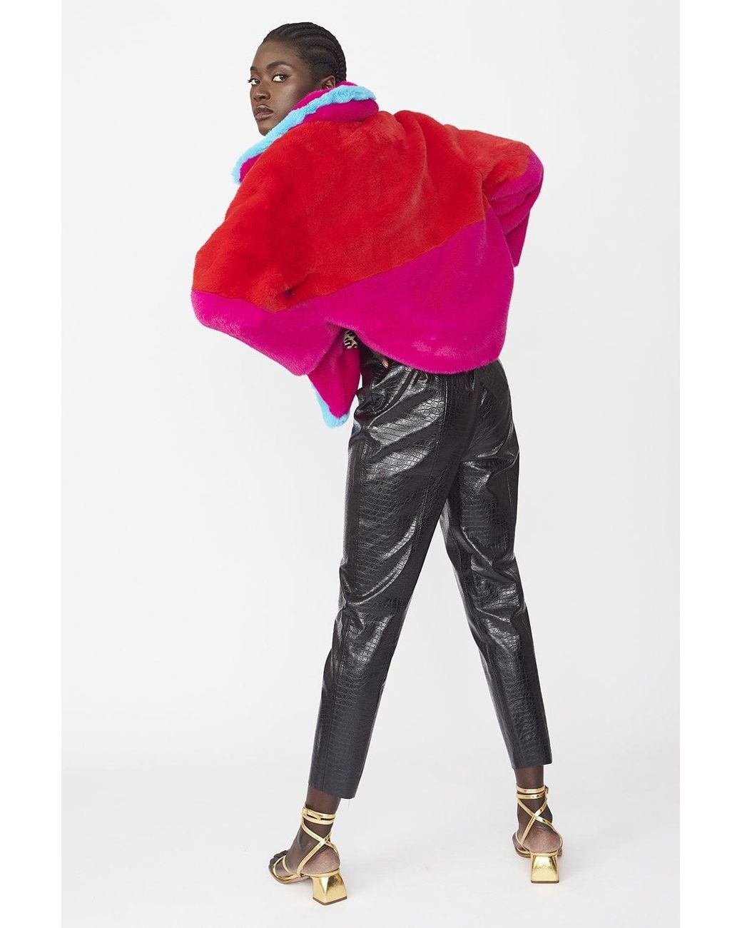 Jayley Pink Gigi Patchwork Cropped Coat