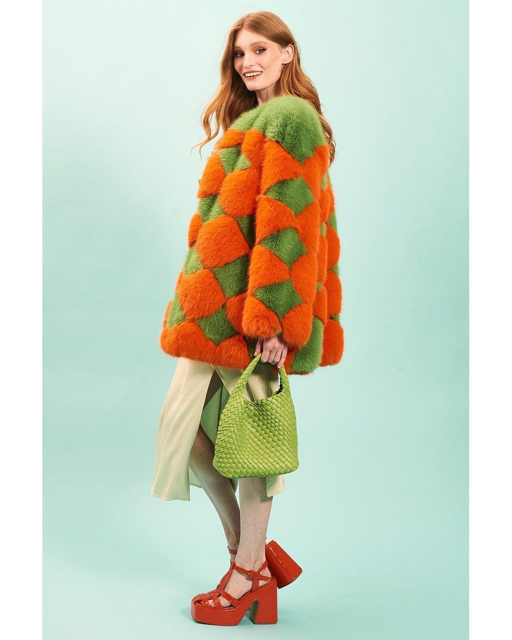 Jayley Green Delilah Diamond Faux Fur Coat