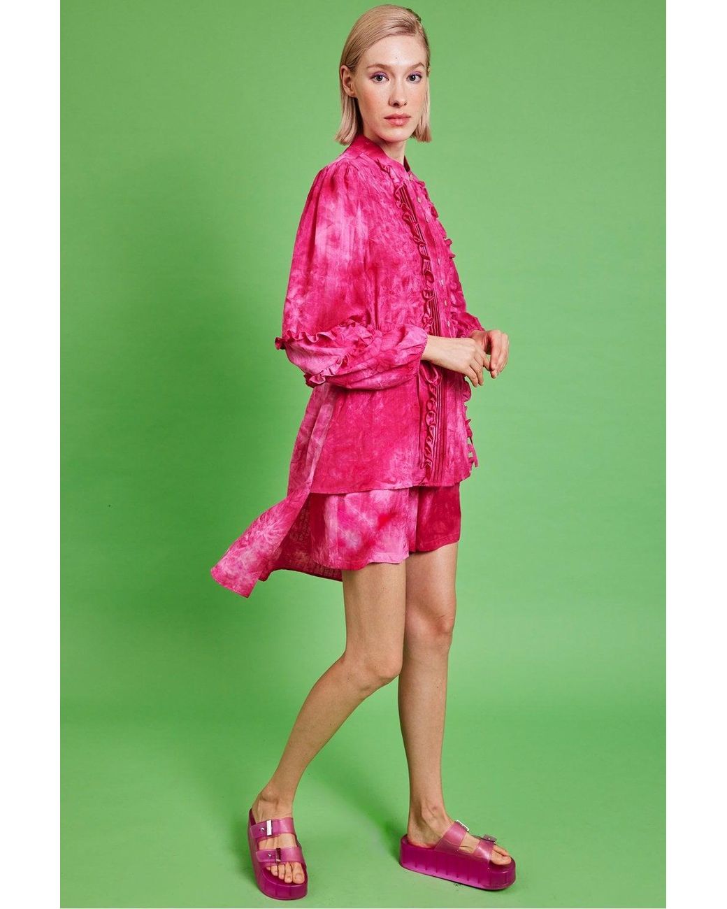 Jayley Green Love Herb Ruffle Shirt Dress