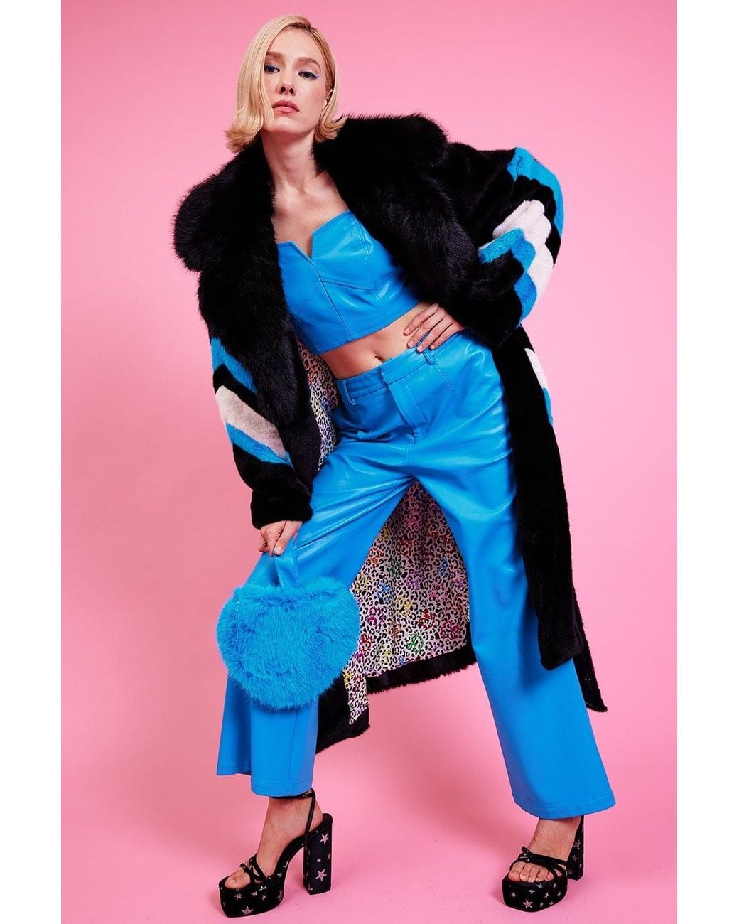 Jayley Blue Handmade Eco Faux Fur Electric Coat