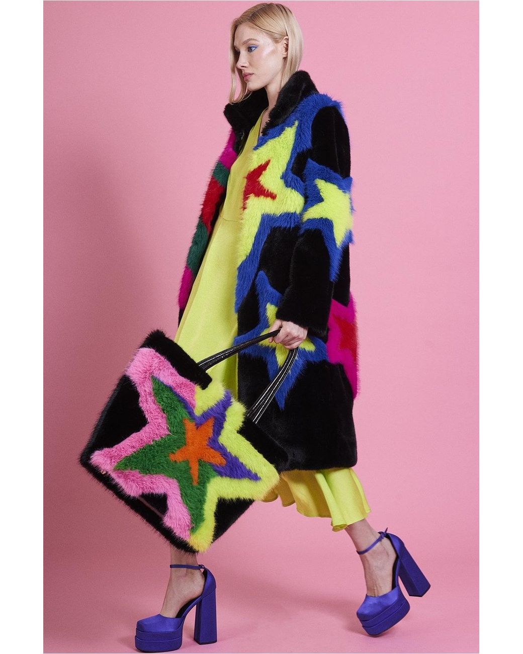 Jayley Pink Handmade Bamboo Faux Fur Star Coat