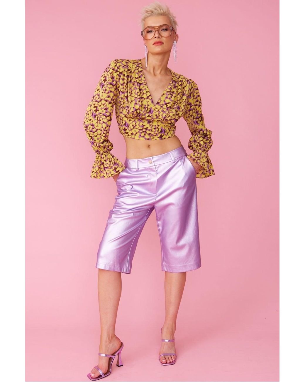 Jayley Pink And Silk Blend Cropped Blouse