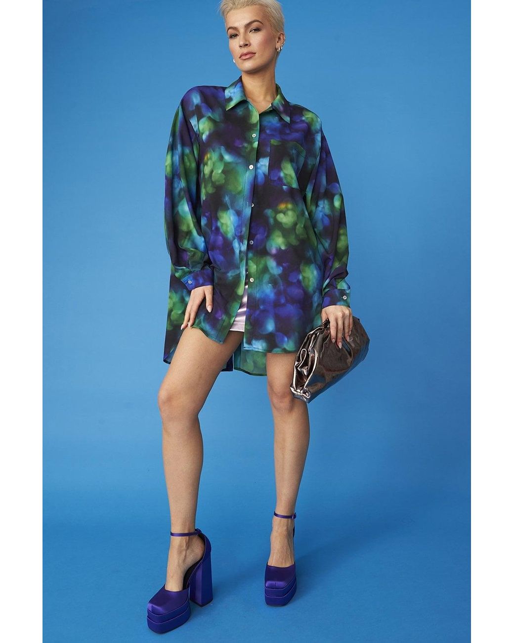 Jayley Blue Rayon Oversized Shirt