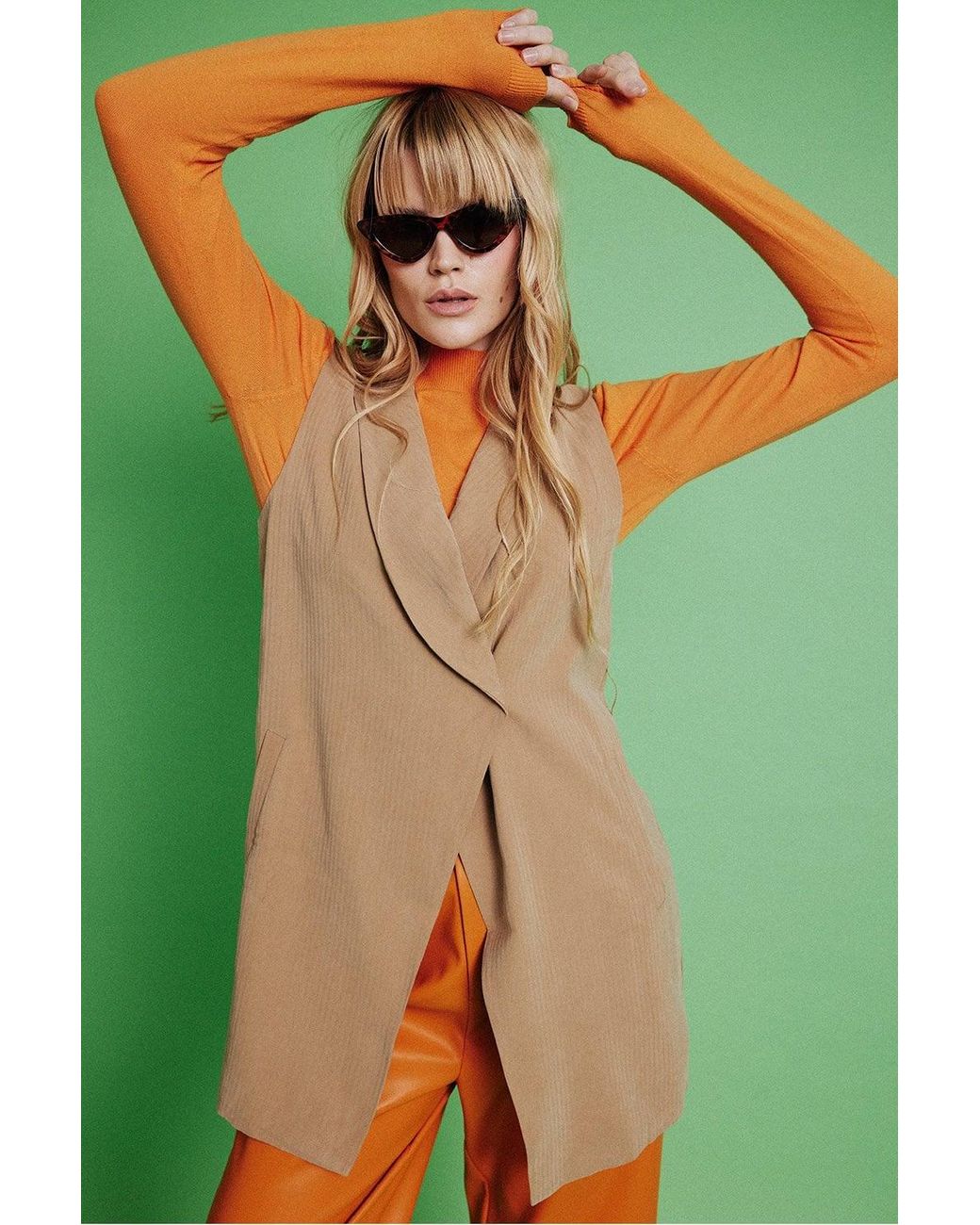 Jayley Green Silk Blend Sleeveless Kimono Jacket