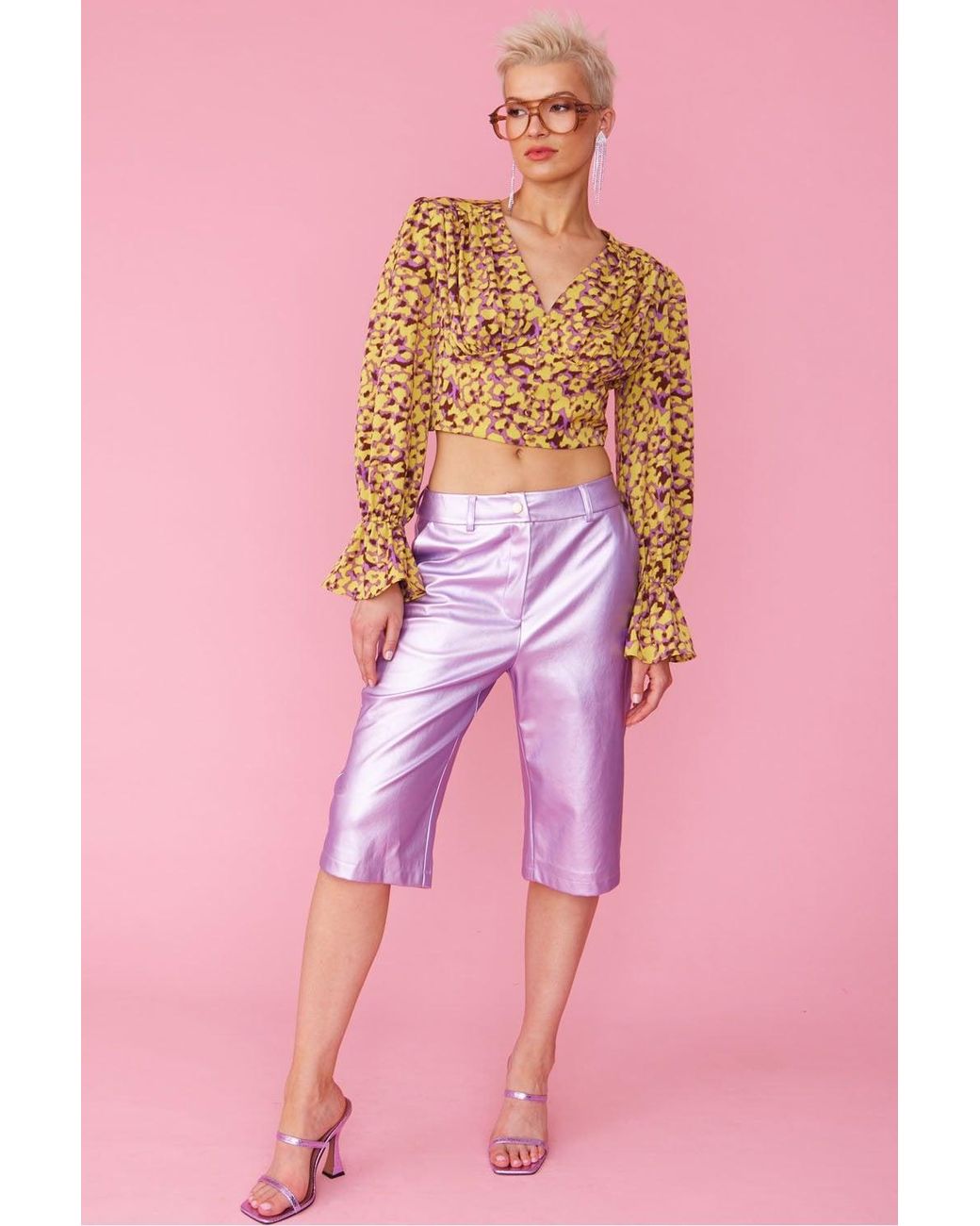 Jayley Pink And Silk Blend Cropped Blouse