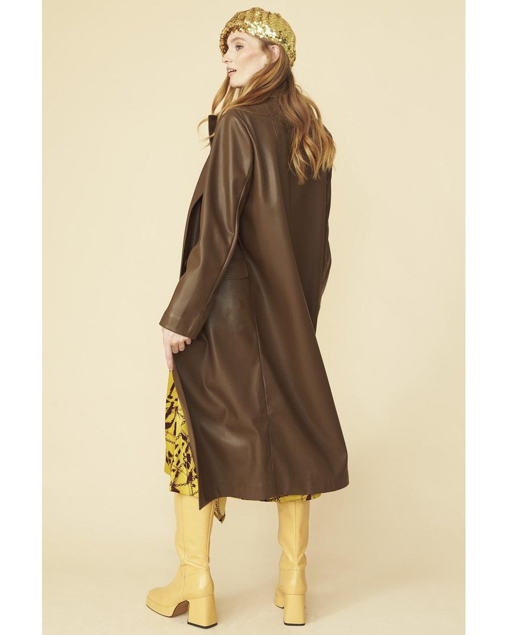 Jayley Yellow Chocolate Eco Leather Trench Coat