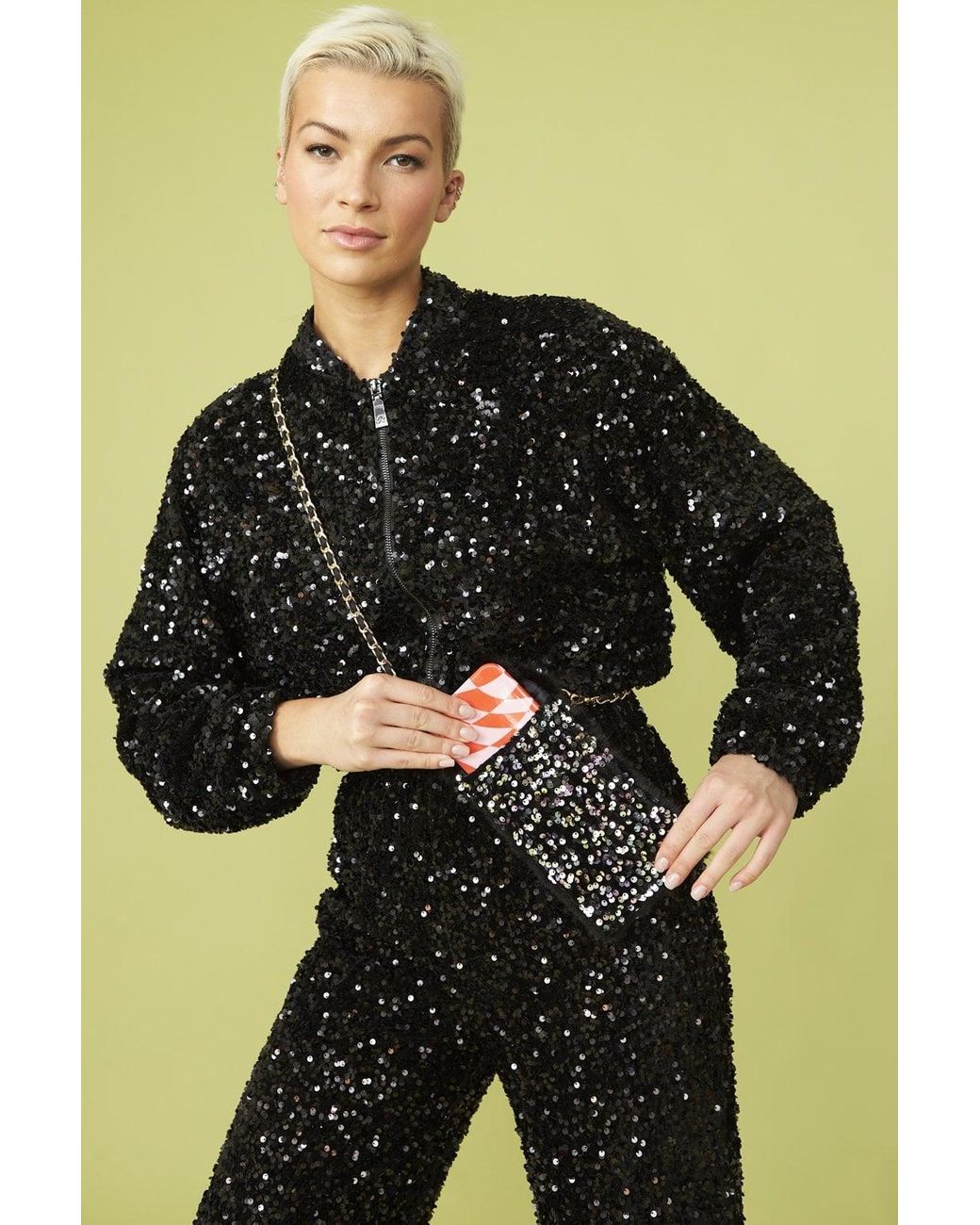 Jayley Black Sequin Bomber Jacket