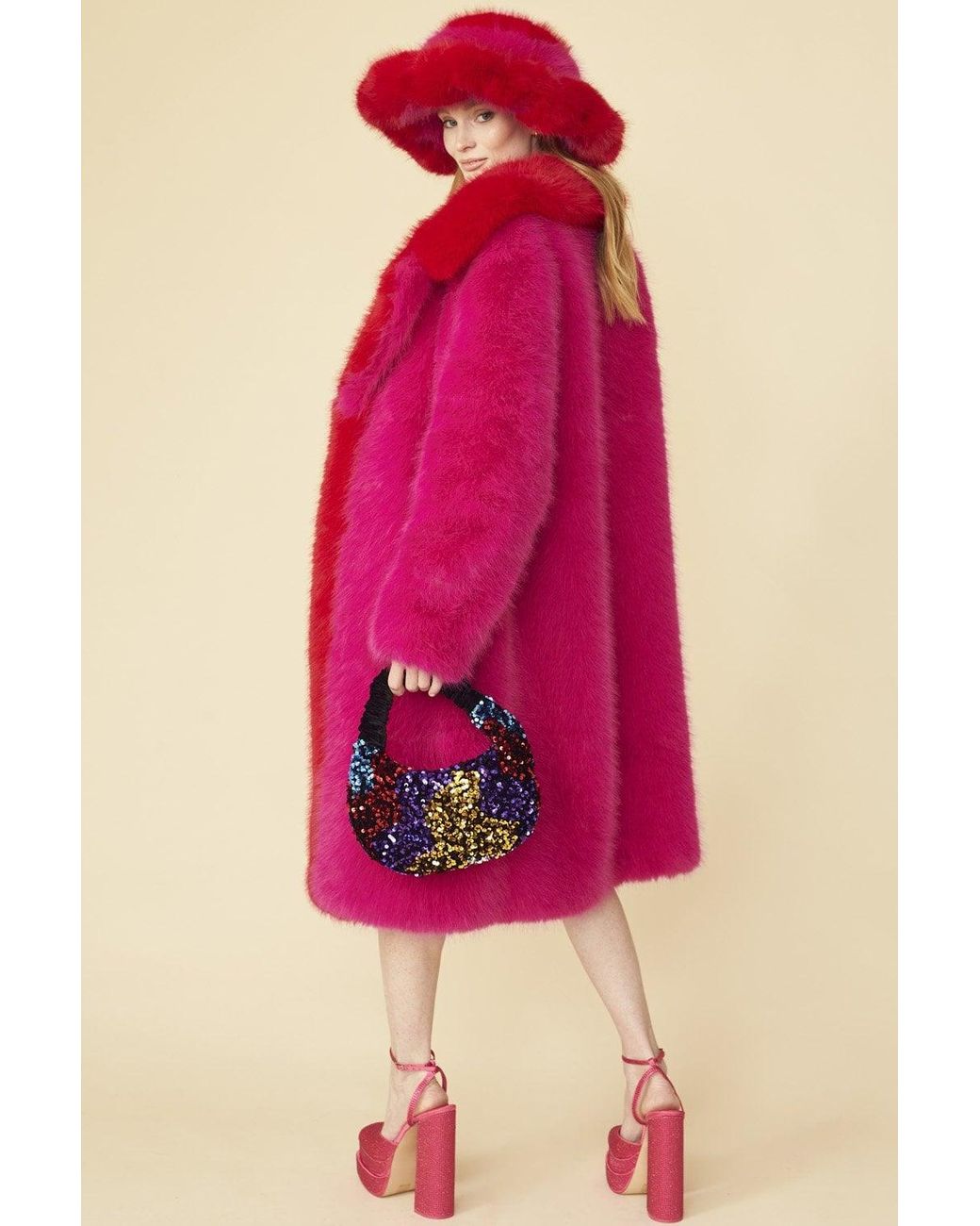 Jayley Pink Knitted Bamboo Faux Fur Maxi Coat