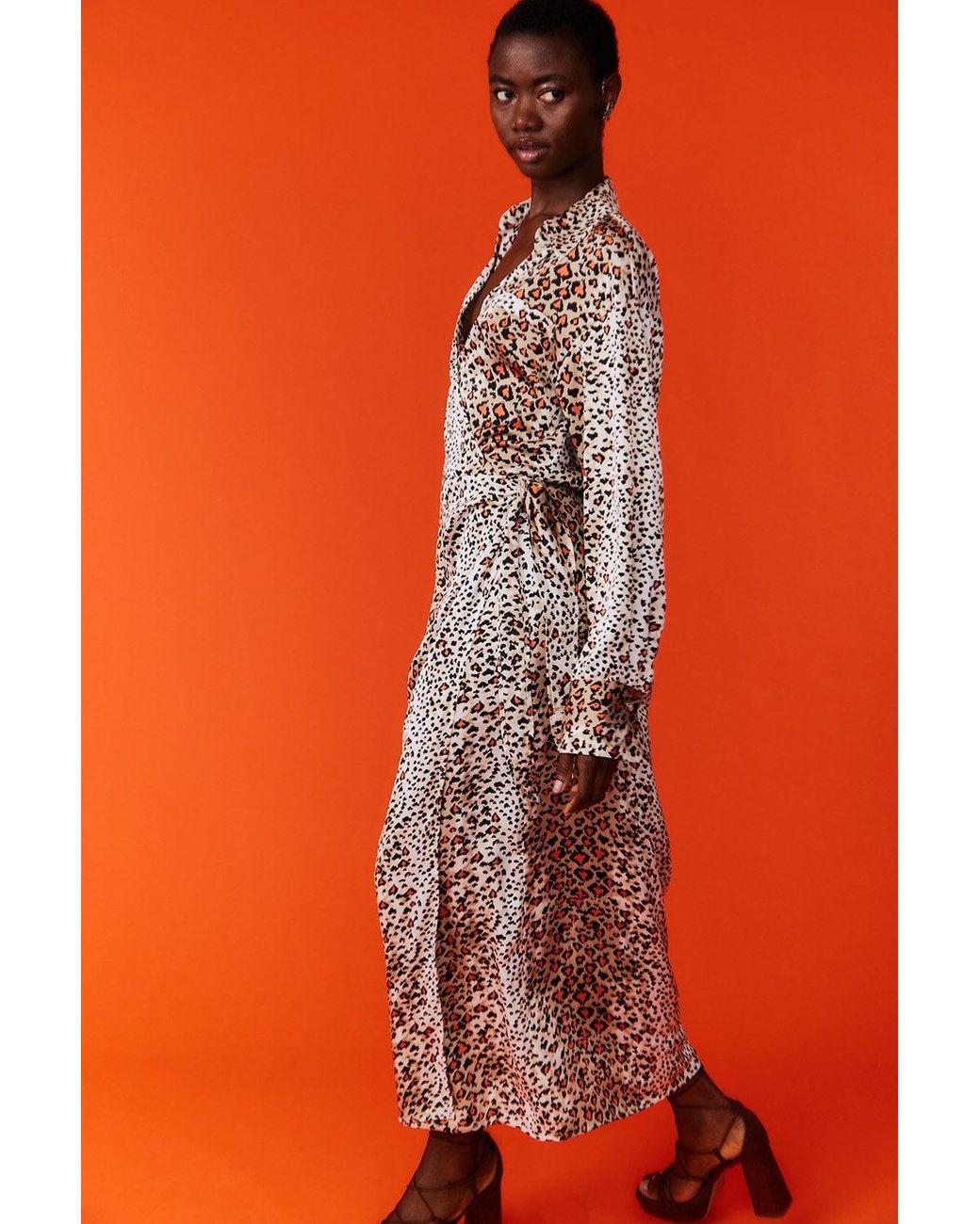 Jayley Orange Silk Blend Wrap Maxi Dress