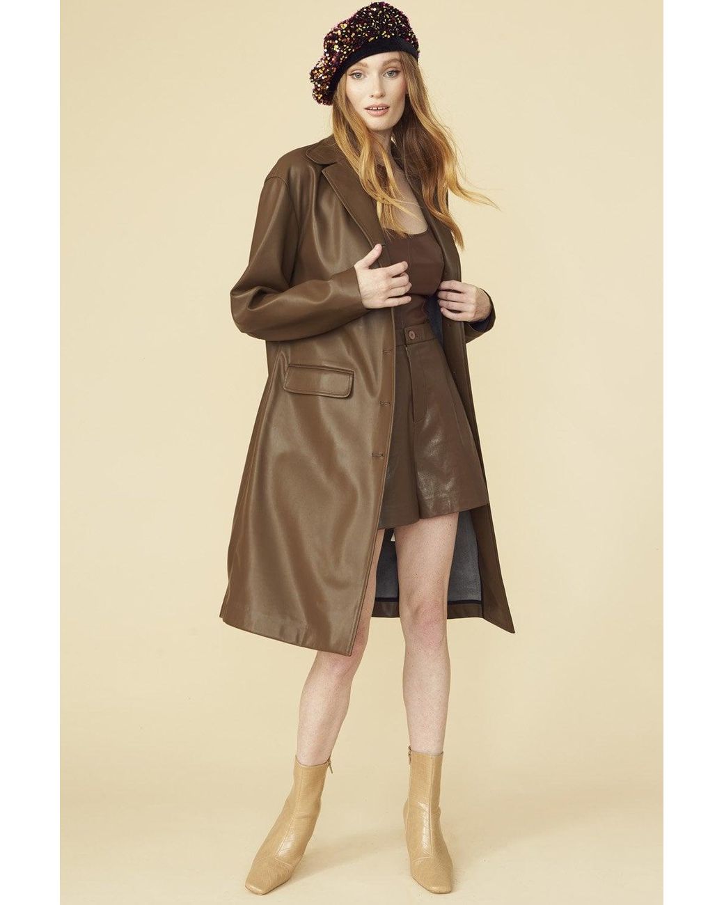 Jayley Yellow Chocolate Eco Leather Trench Coat