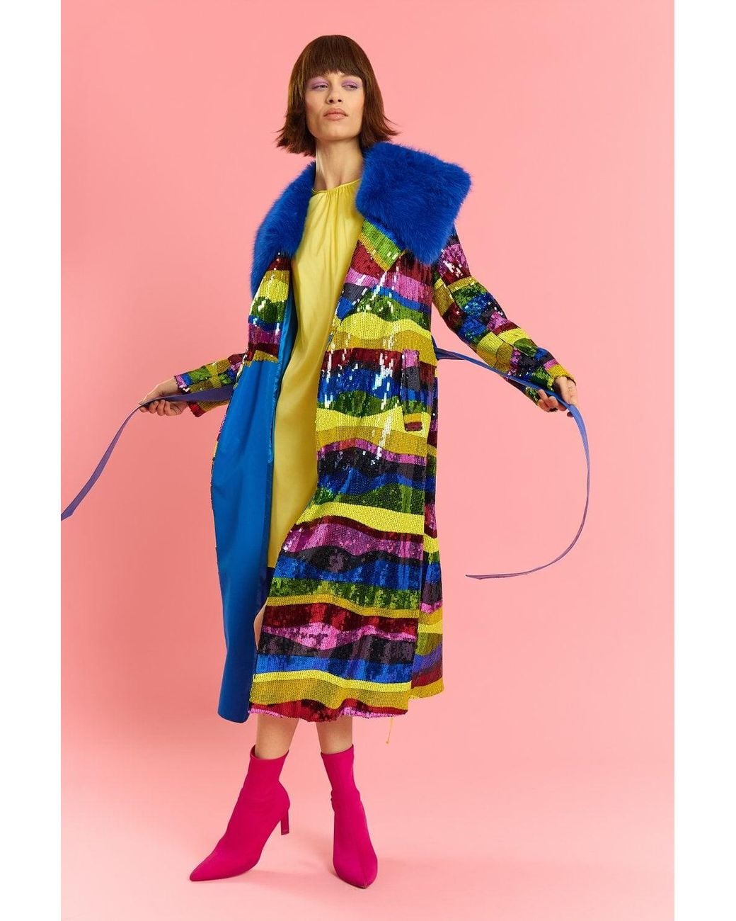 Jayley Pink Bamboo Sequins Trench Coat