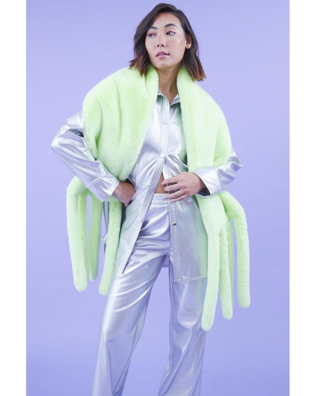 Jayley Blue Eco Leather Metallic Trousers
