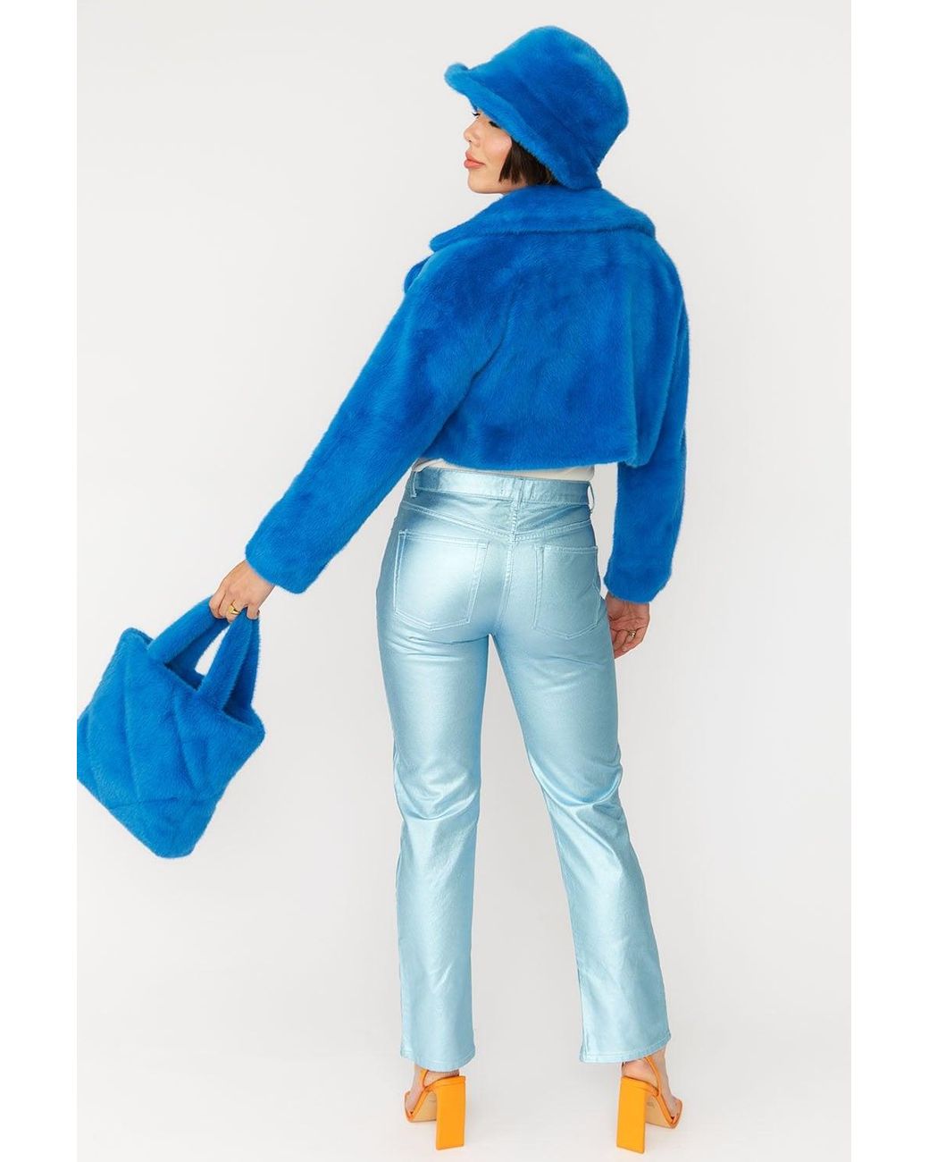Jayley Blue Faux Fur Cropped Jacket