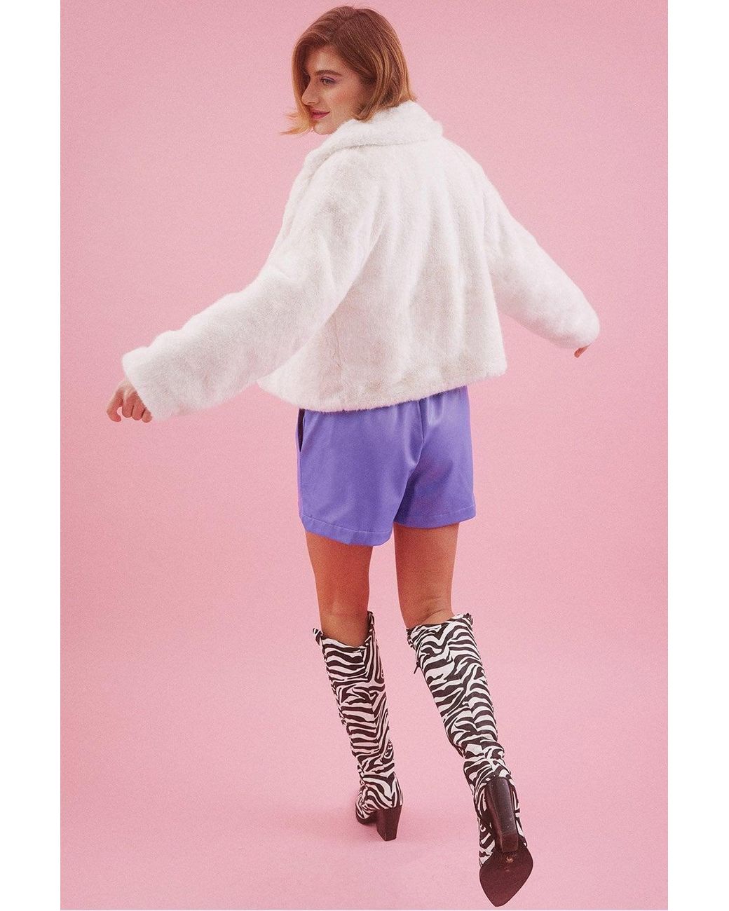 Jayley Pink Faux Fur Cropped Coat