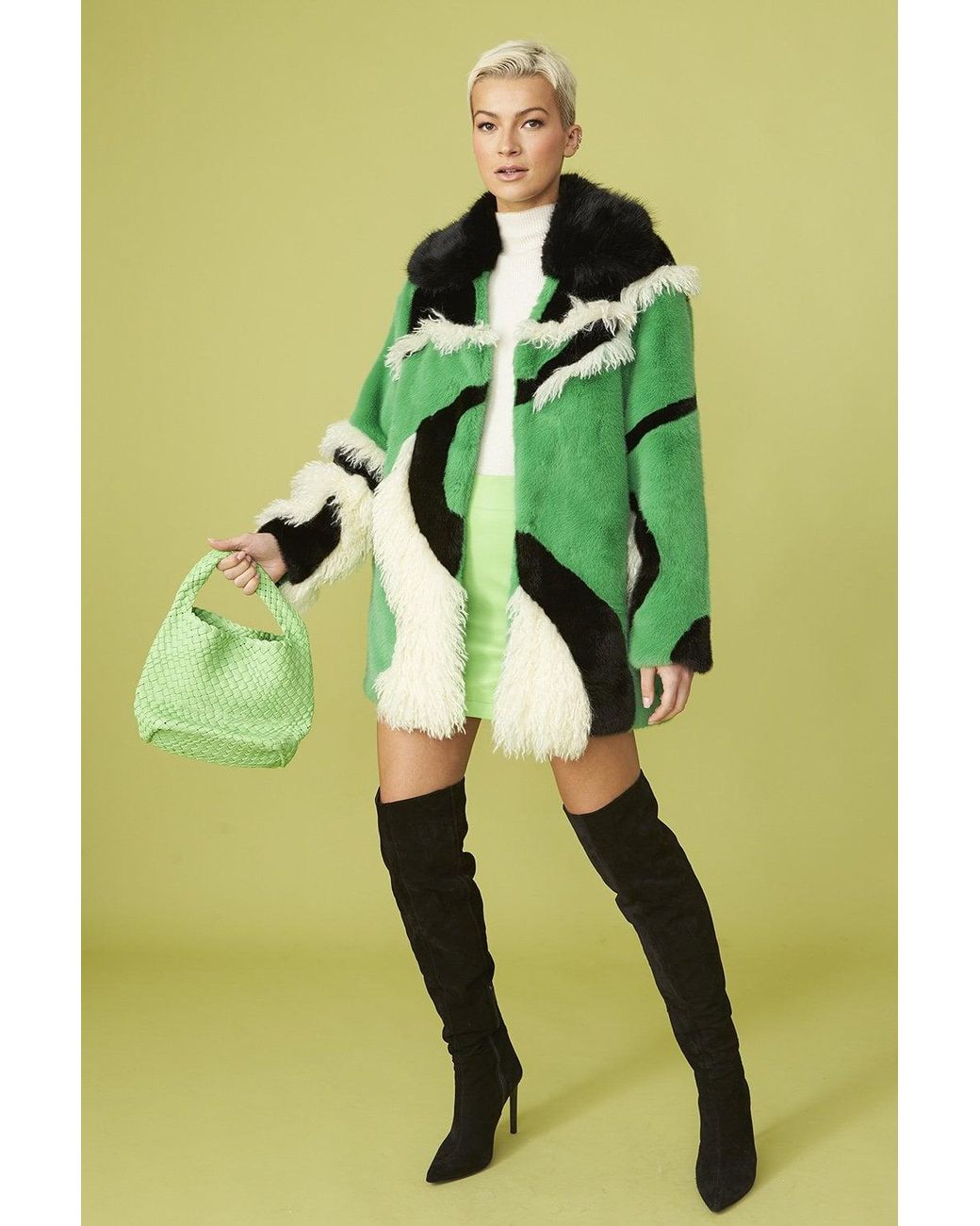 Jayley Green Hand Made Mixed Mongolian And Faux Fur Coat