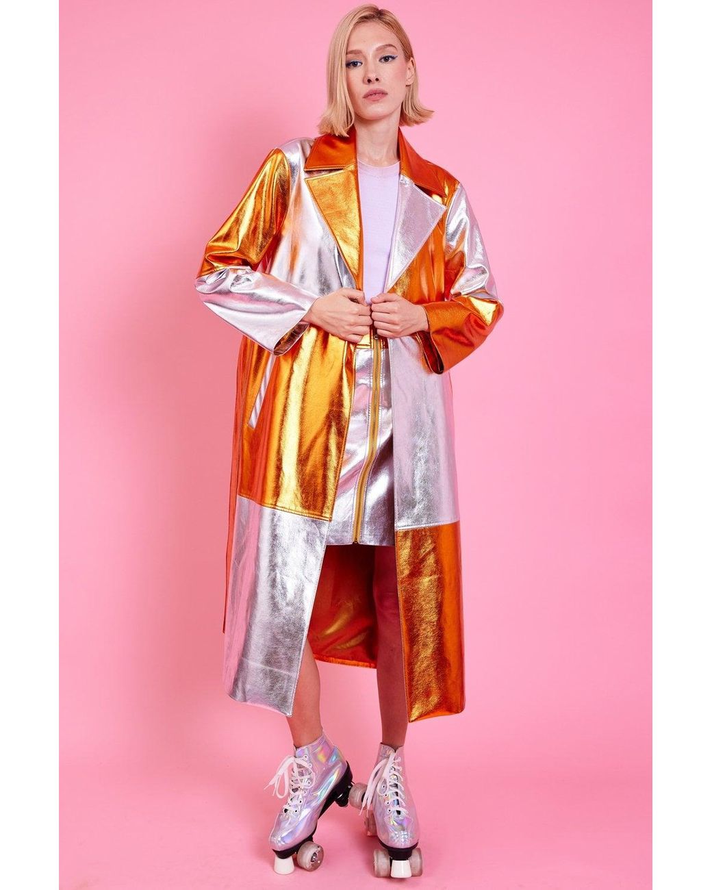 Jayley Pink Metallic Hand Cut Patchwork Trench Coat