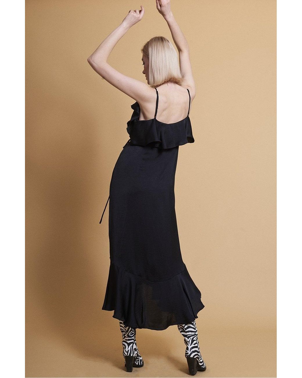 Jayley Black Silk Blend Maxi Ruffle Dress