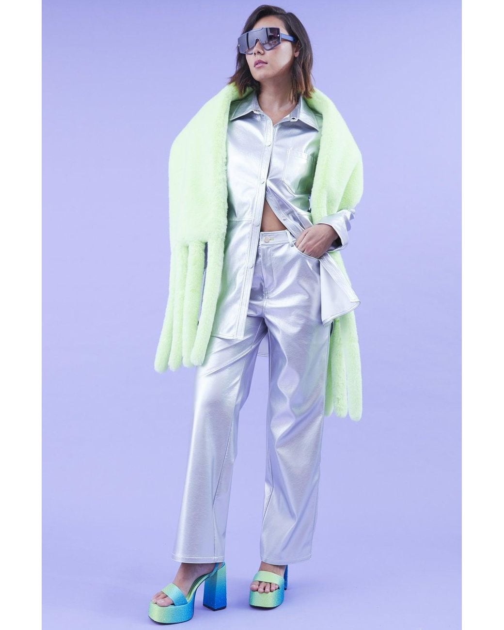Jayley Blue Eco Leather Metallic Trousers