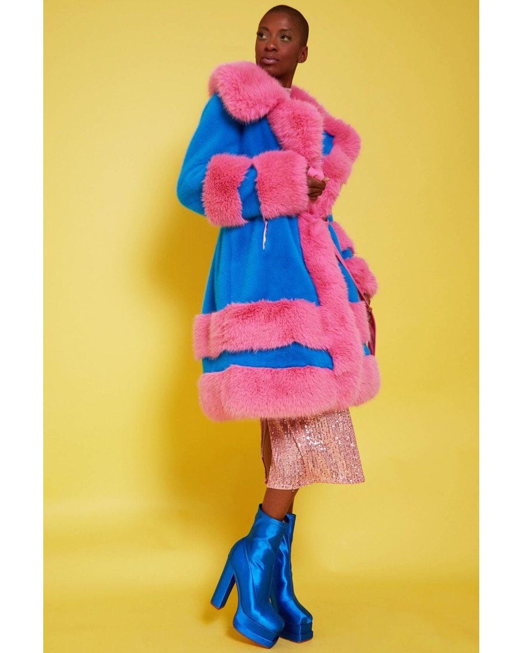 Jayley Blue Handmade Bamboo Faux Fur Coat