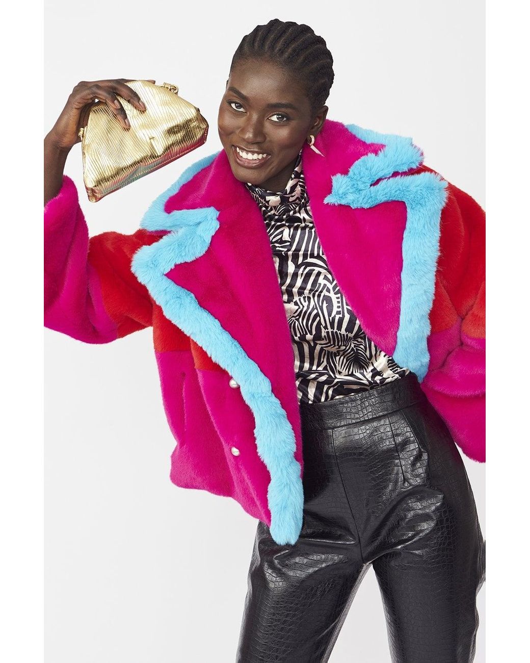 Jayley Pink Gigi Patchwork Cropped Coat