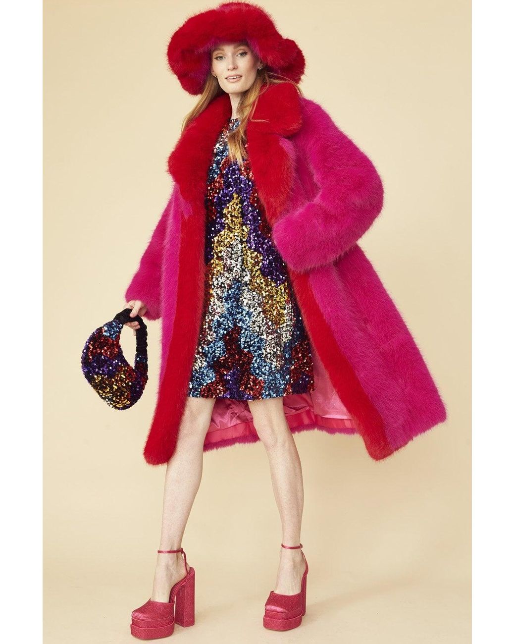 Jayley Pink Knitted Bamboo Faux Fur Maxi Coat