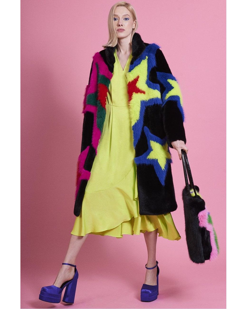 Jayley Pink Handmade Bamboo Faux Fur Star Coat