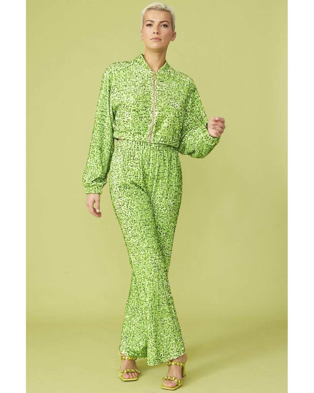 Jayley Green Sequin Trousers With Elasticated Waste