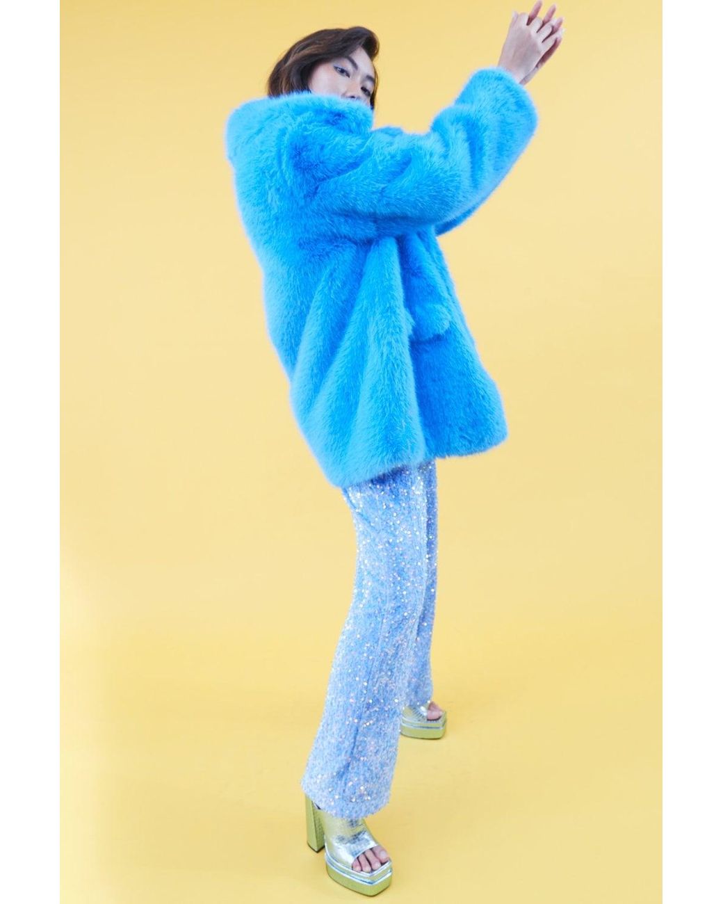 Jayley Blue Faux Fur Midi Coat