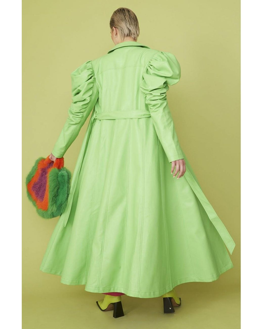 Jayley Green Lime Eco Leather Grande Trench Coat