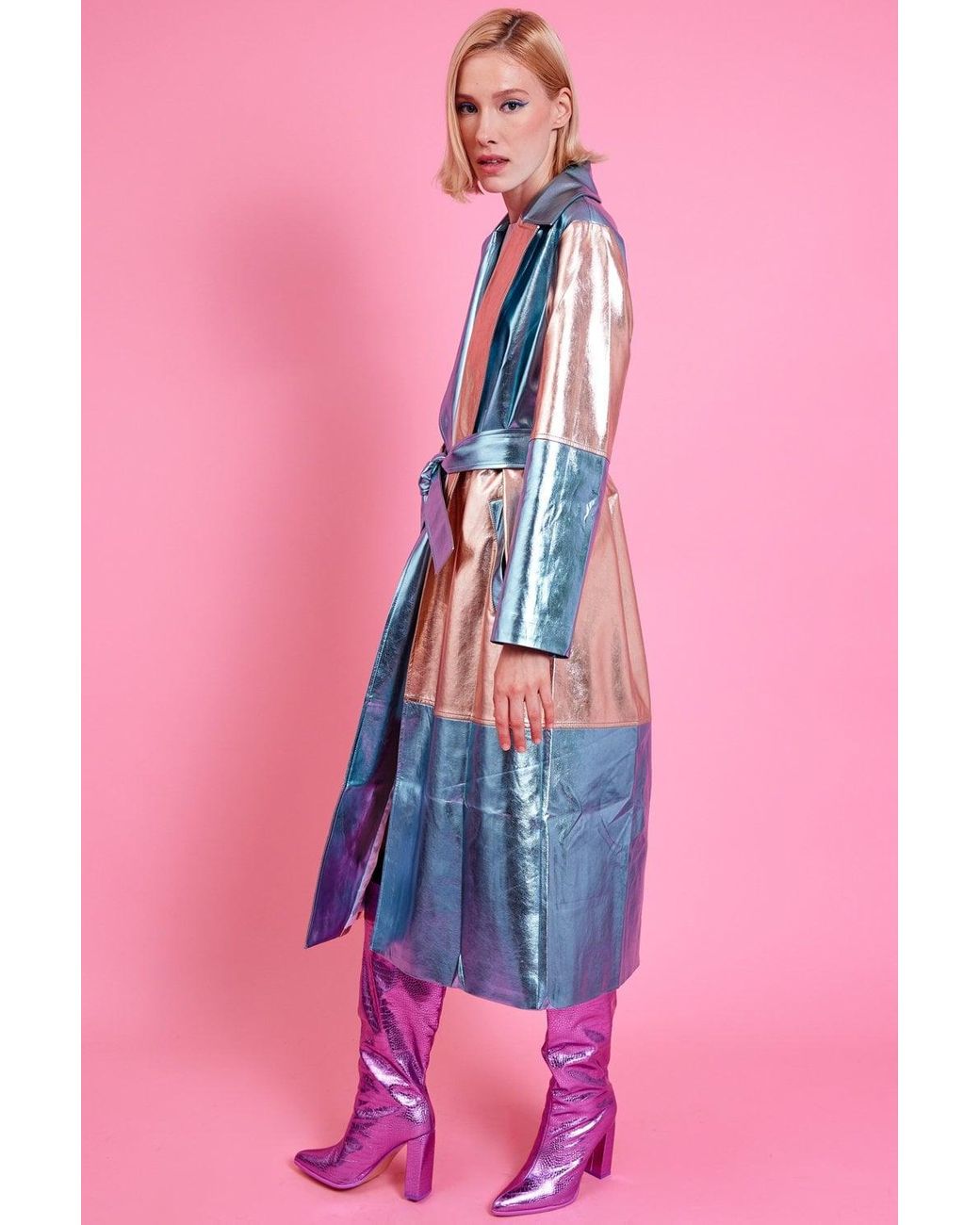 Jayley Pink Metallic Hand Cut Patchwork Trench Coat
