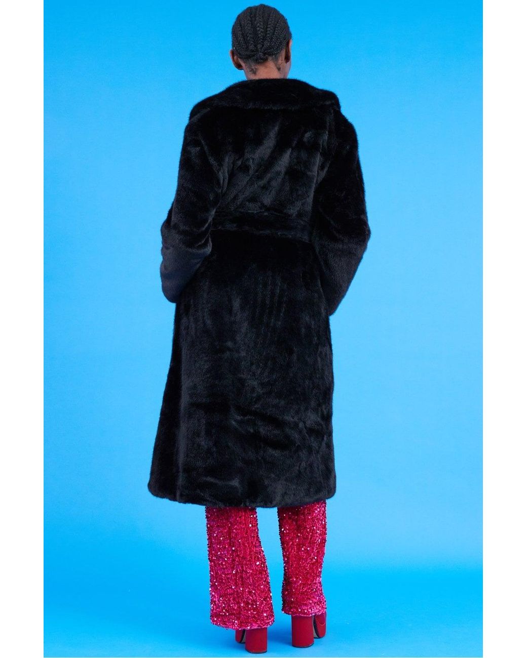 Jayley Blue Faux Fur Maxi Trench Coat With Belt