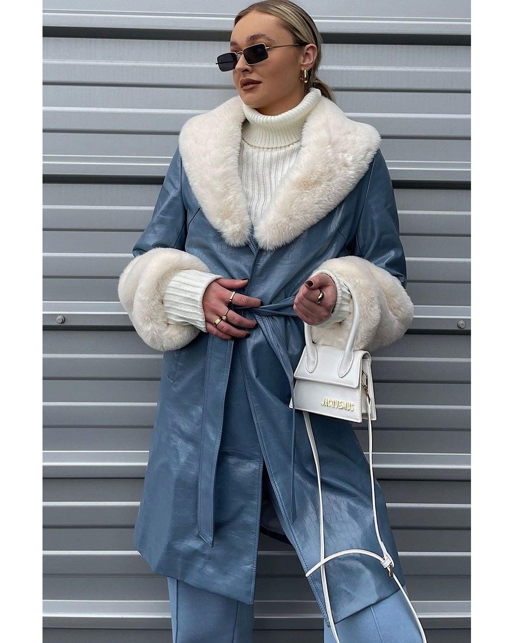 Jayley Pink Luxury Faux Leather Aubrey Coat With Detachable Faux Fur C