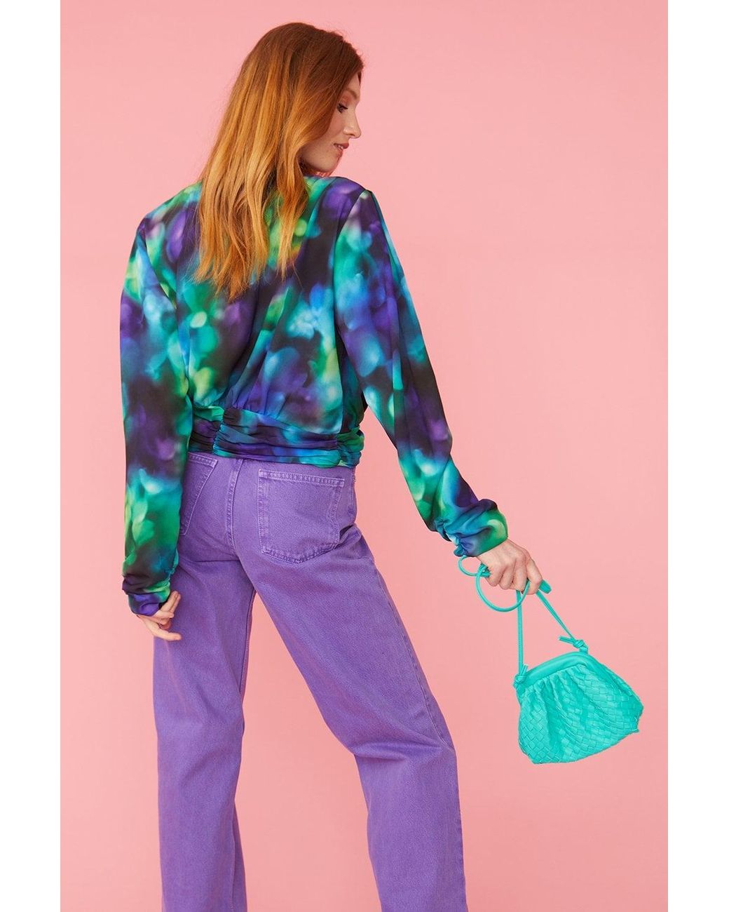 Jayley Blue Silk Blend Gathered Waist Blouse