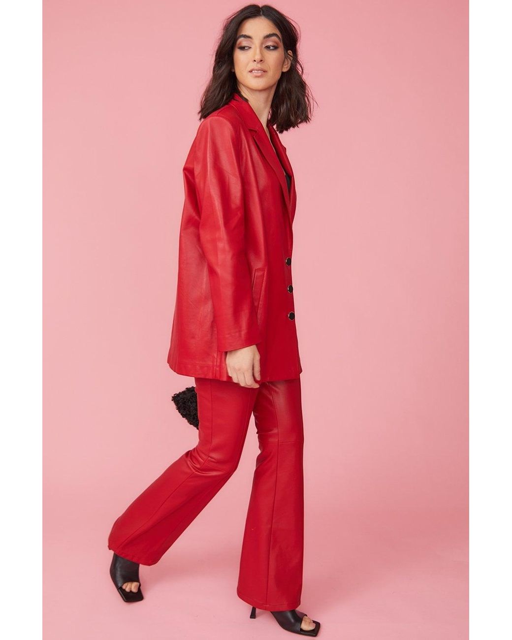 Jayley Pink Eco Leather Long Blazer