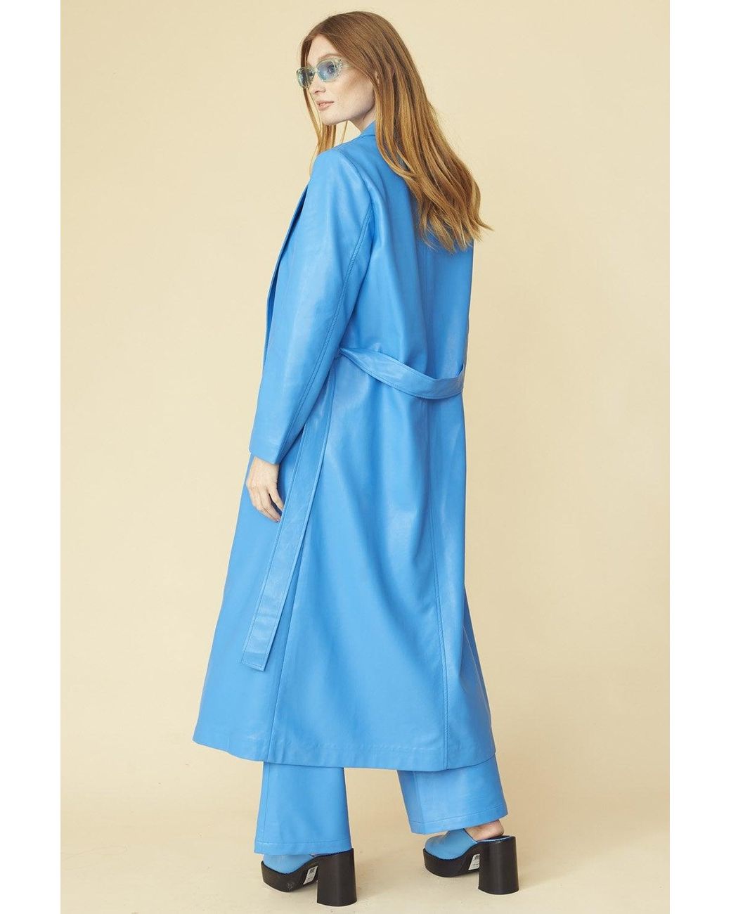Jayley Blue Eco Leather Trench Coat