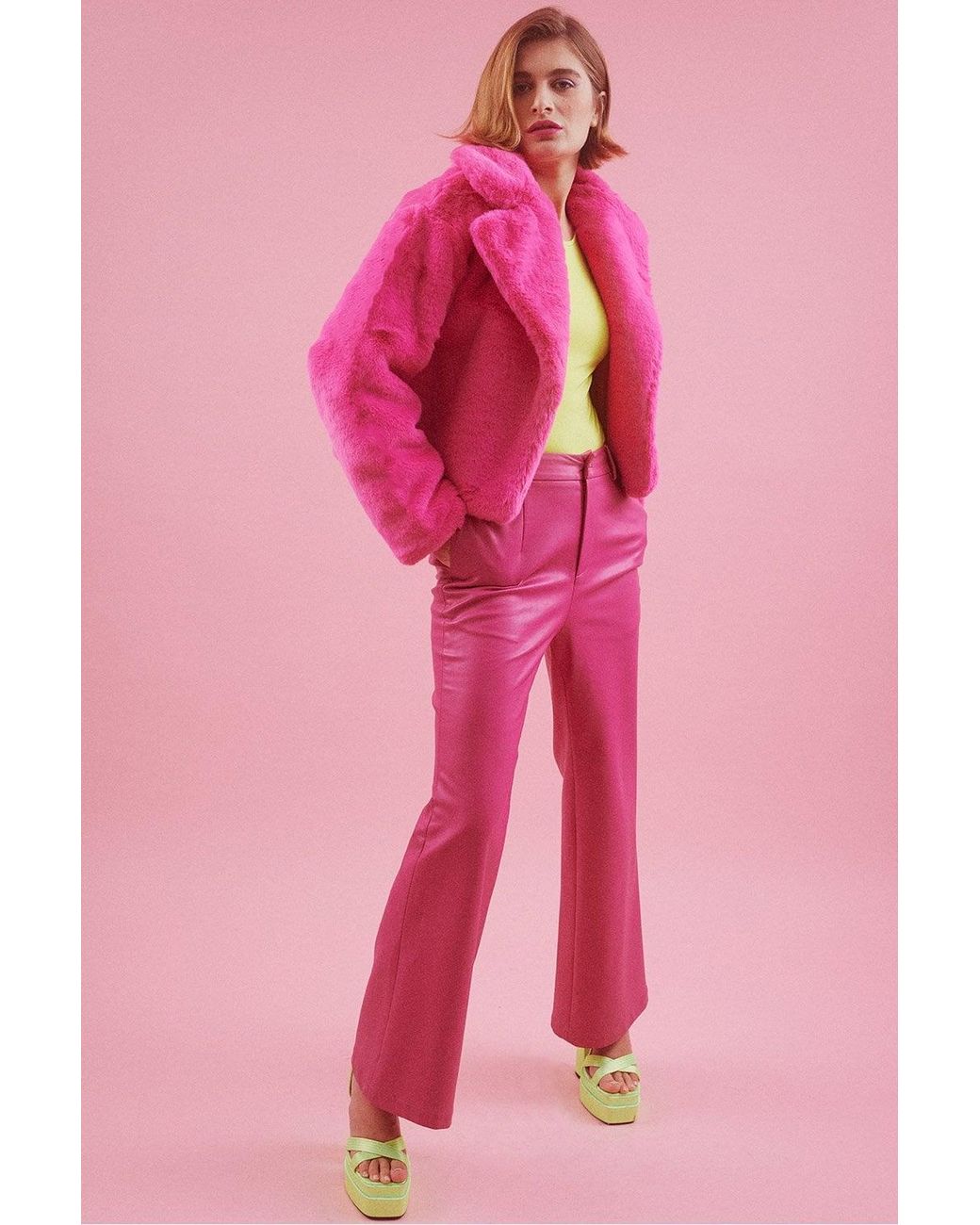Jayley Pink Faux Fur Cropped Coat