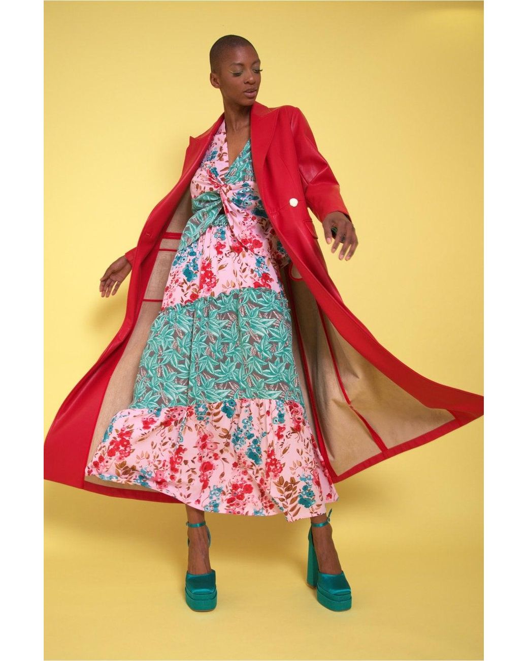 Jayley Orange Eco Leather Maxi Trench Coat