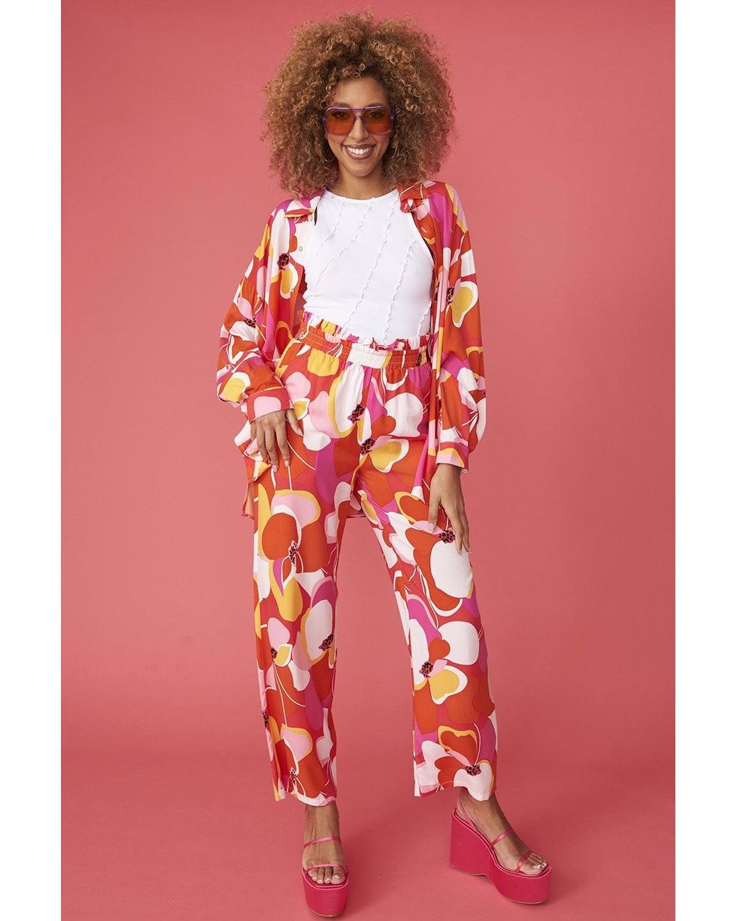 Jayley Red Florence Floral Trousers