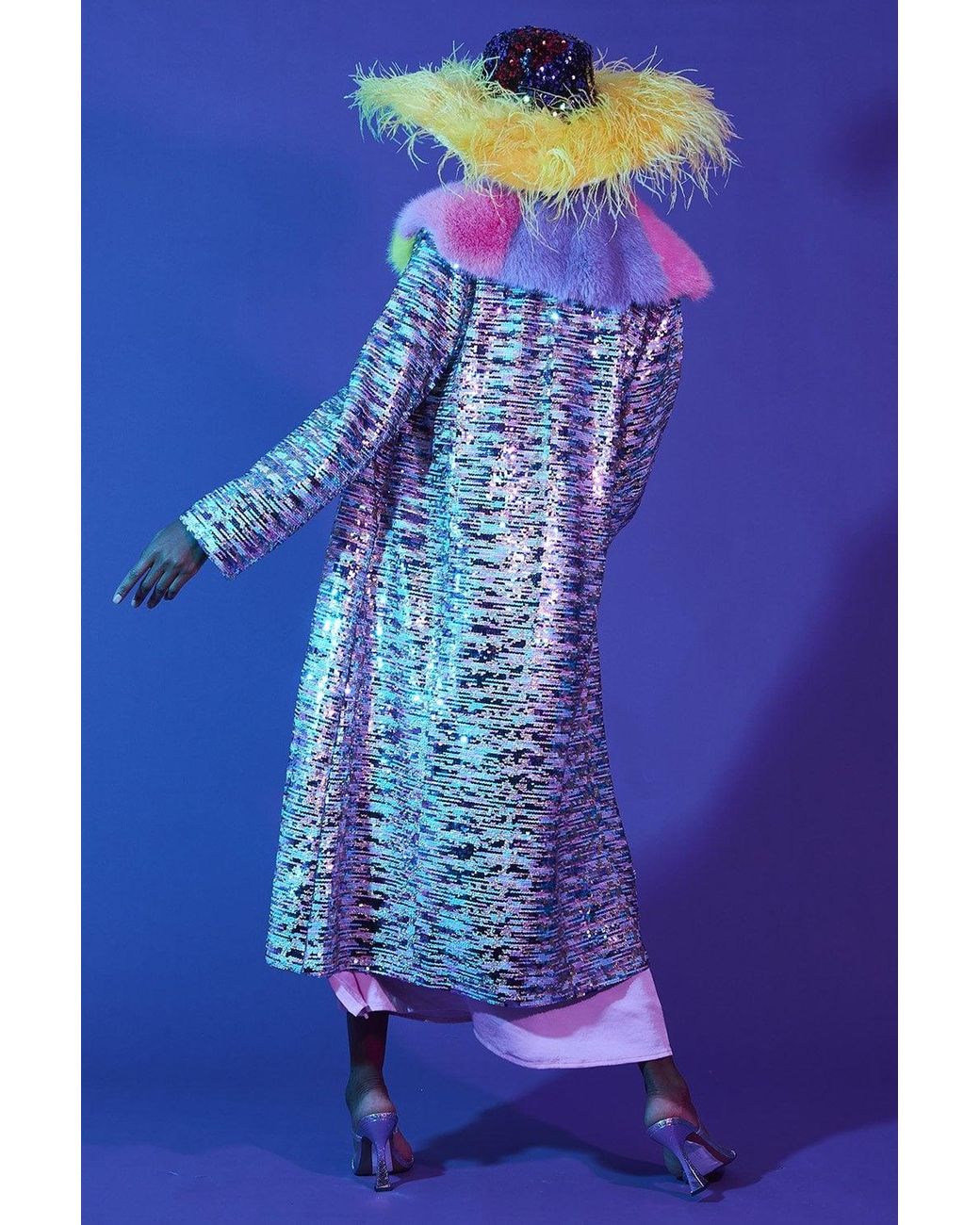 Jayley Blue Multi Coloured Sequin Trench Coat