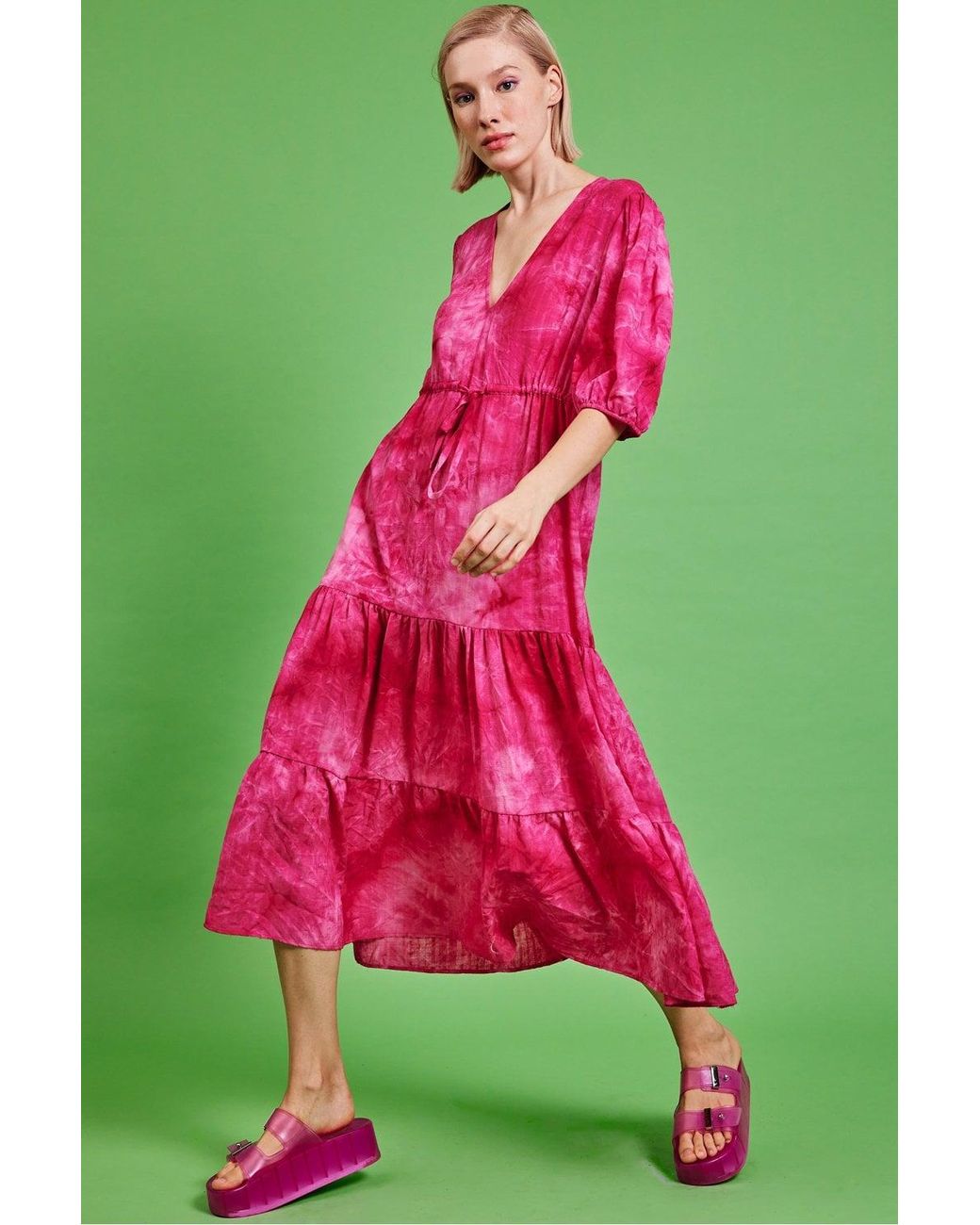 Jayley Green Love Herb Ruffle Maxi Dress