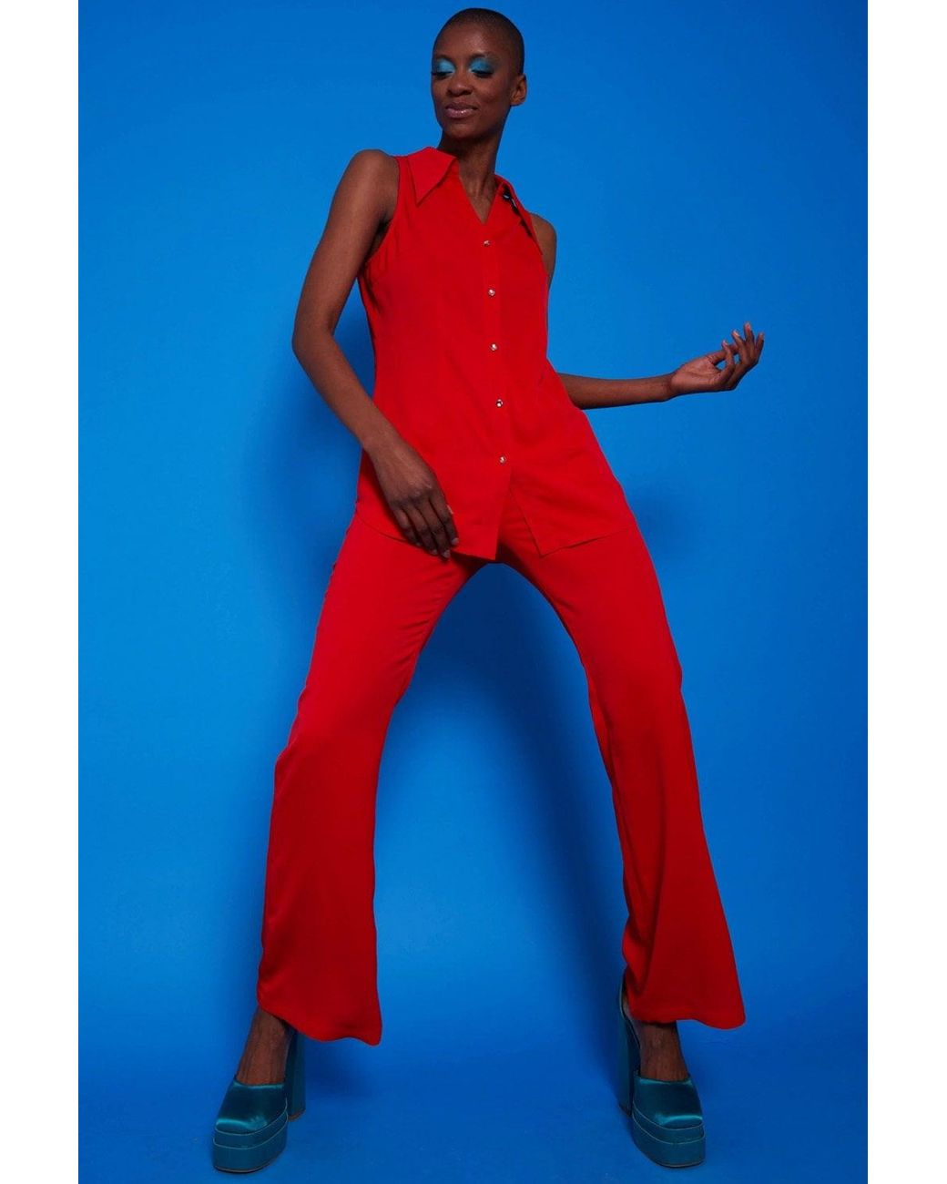 Jayley Blue Silk Blend Sleeveless Blouse