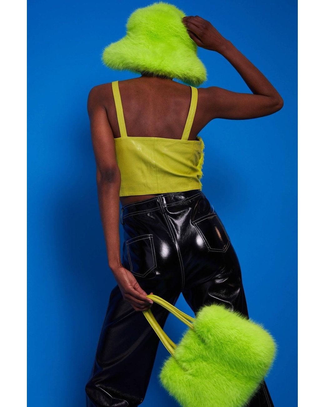 Jayley Blue Lime Faux Fur Zip Crop Top