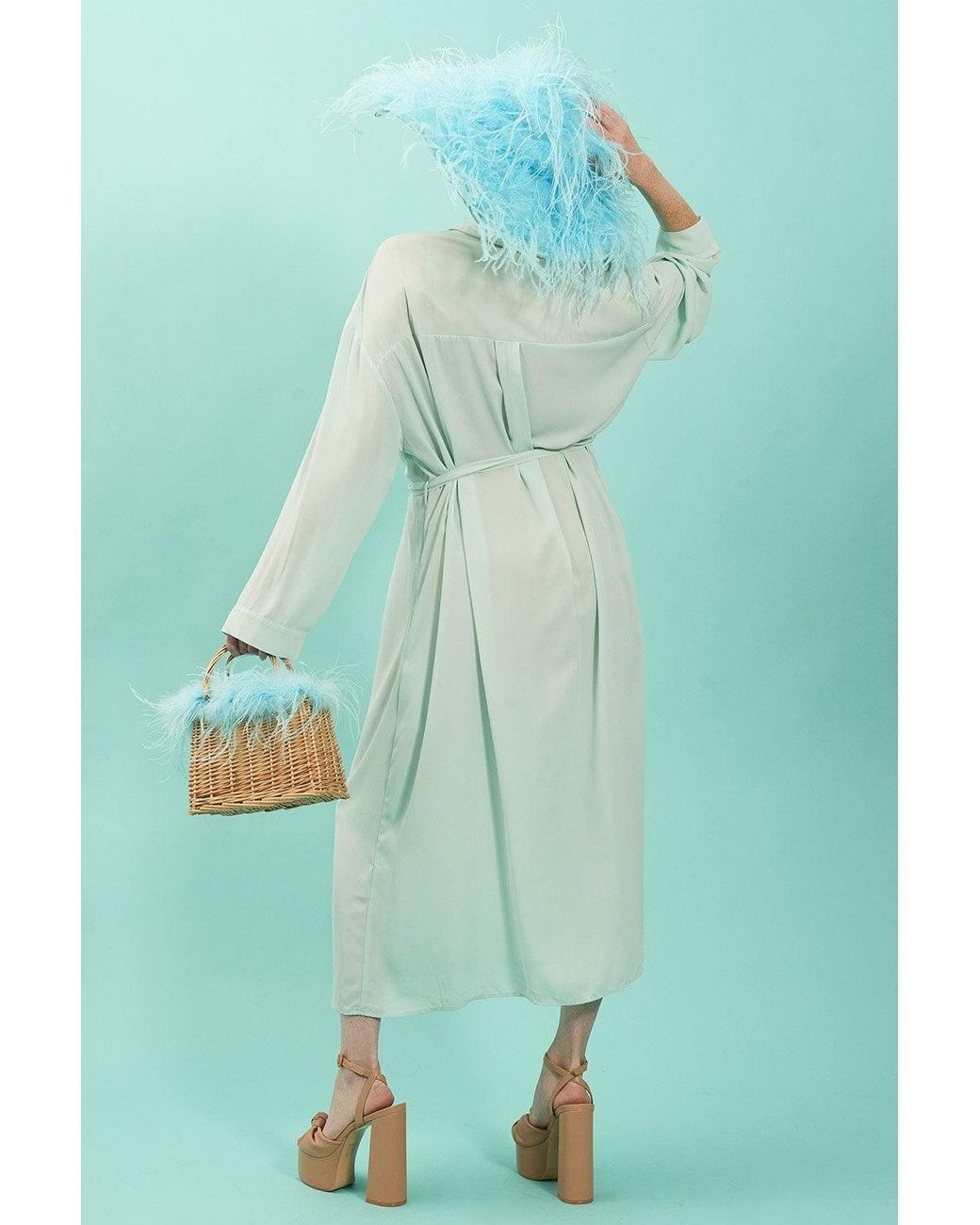 Jayley Green Light Silk Blend Maxi Shirt Dress