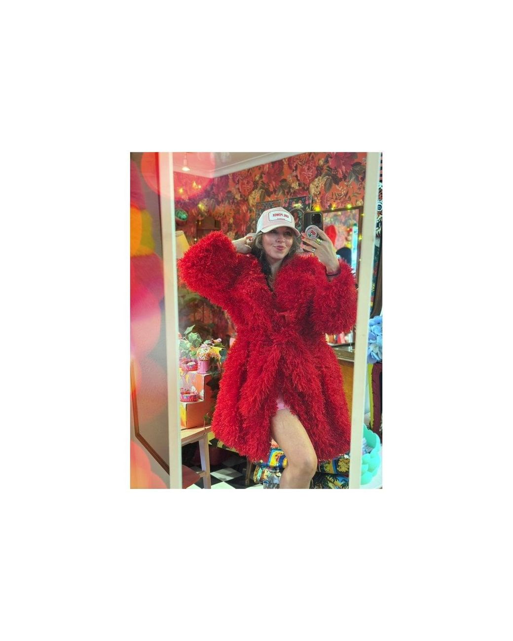 Jayley Red Bamboo Blend Faux Fur Shearling Coat